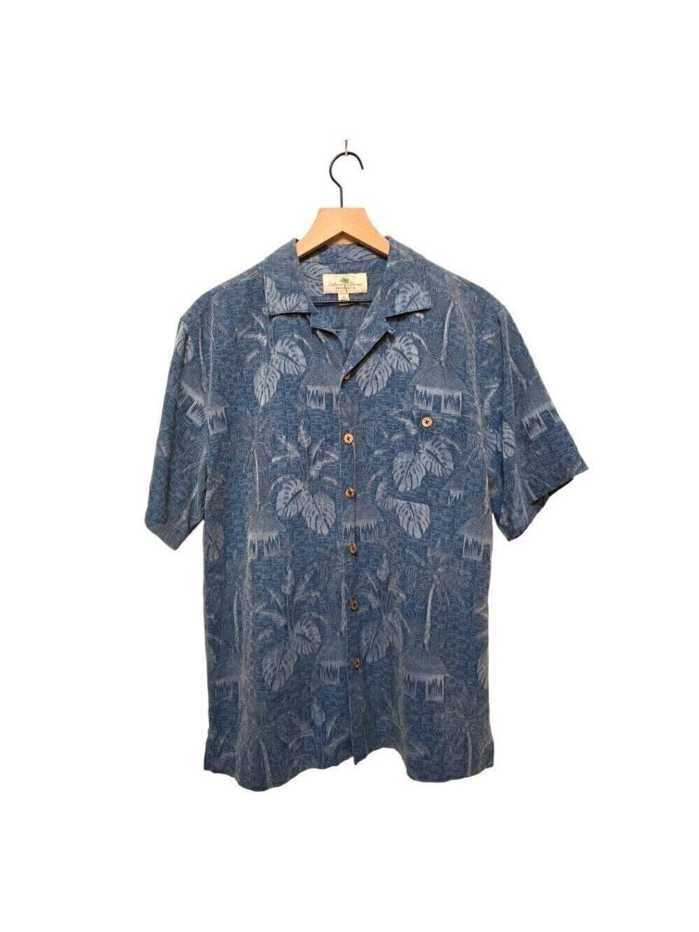 Island Shores Vintage Silk Hawaiian Floral Short Sleeve Casual Button Down Sz M